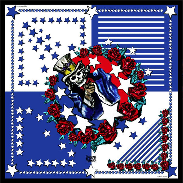 America Blue & White Foulard 90x90 by Chloe Trujillo