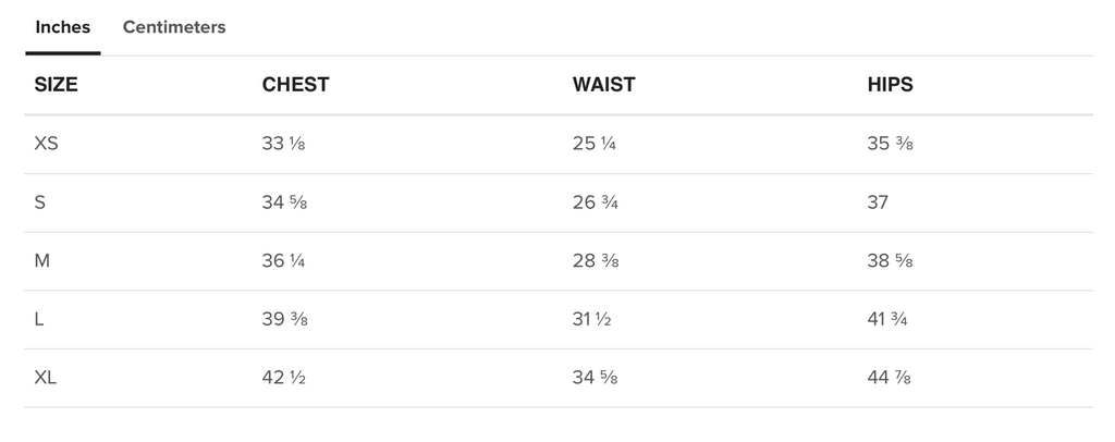 Capri Leggings Size Chart (inches)
