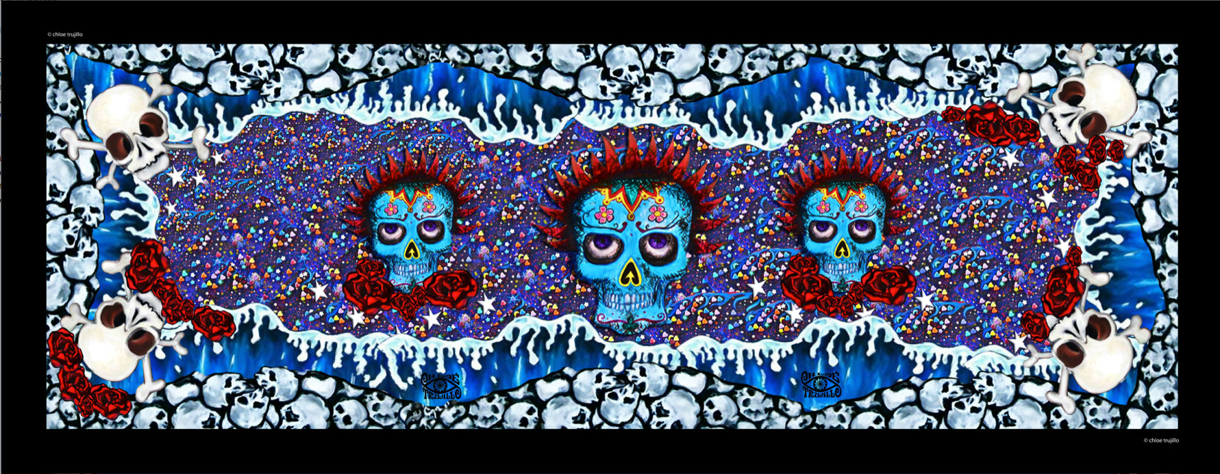 Skulls Blue Foulard l 180 x 70