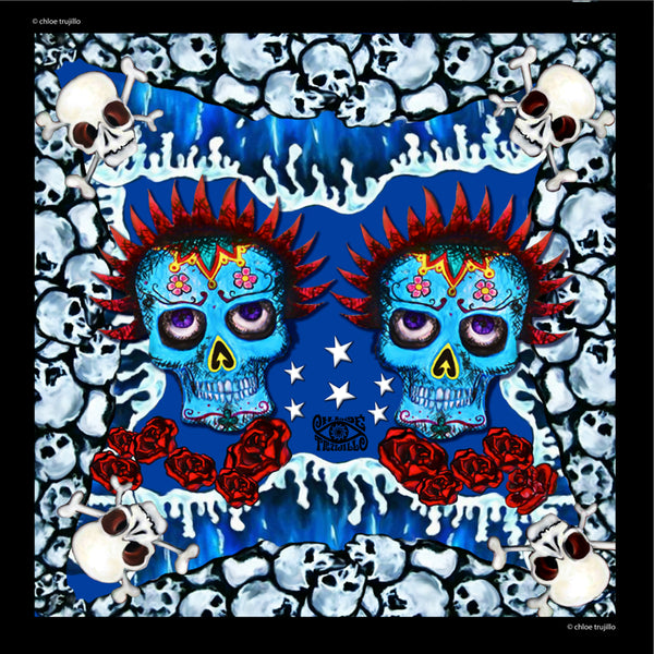 Skulls Blue Foulard 45 x 45 Cotton
