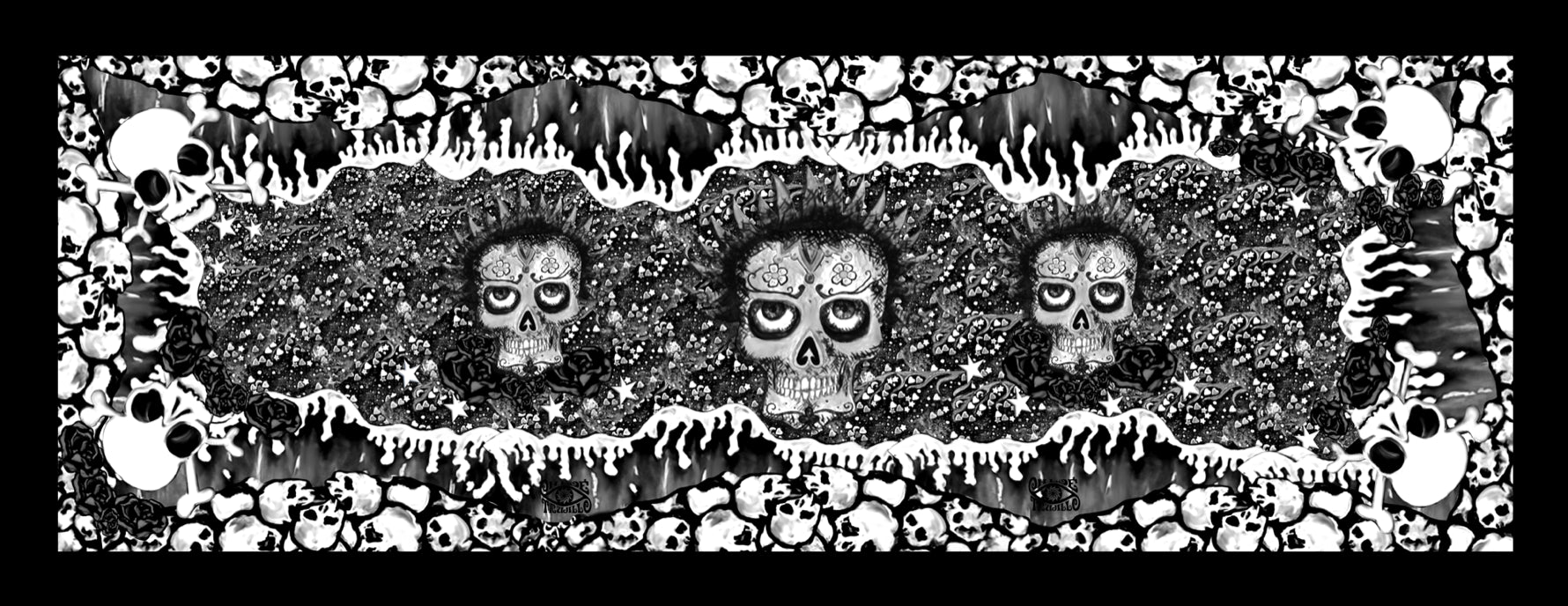 Skulls Black and White Foulard l 180 x 70