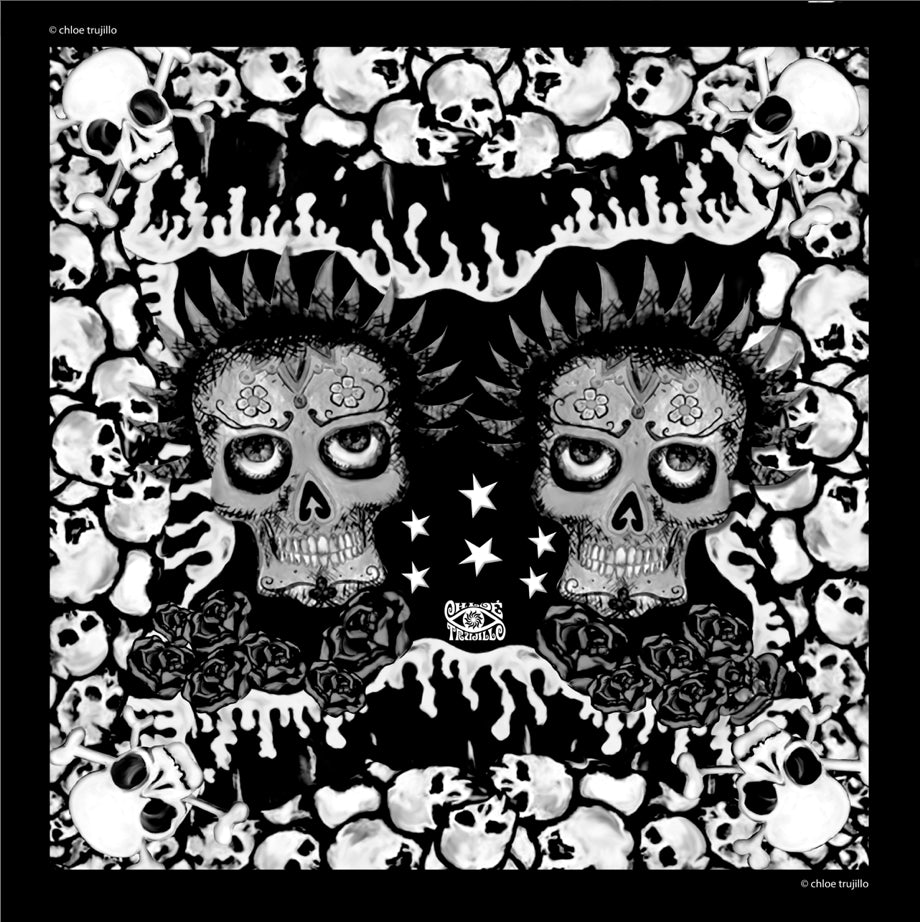 Skulls Black and White Foulard l 90 x 90