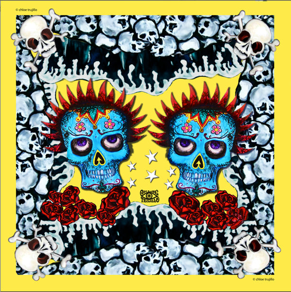 Skulls Yellow Foulard  90 x 90